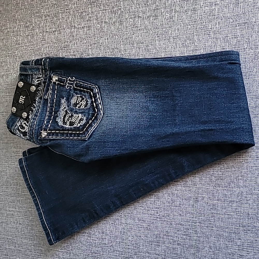 Miss Me Women's Denim Jeans Boot JE5351B6X Black Silver Rhinestone Size 26